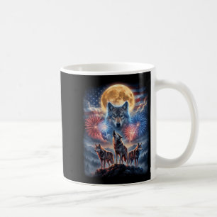 4th of July Wolf Howling at Moon Fireworks USA Coffee Mug
