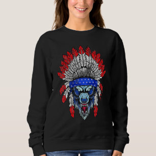4th Of July Wolf Native American Flag   Wolf Usa F Sweatshirt