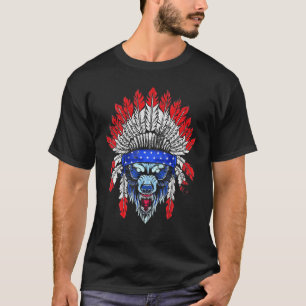 4th Of July Wolf Native American Flag - Wolf Usa F T-Shirt