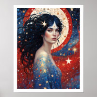 4th of July Woman in Red Fireworks Art Deco