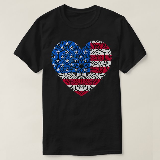 4th of July Women Girls Kids Mandala American Hear T-Shirt (Design Front)