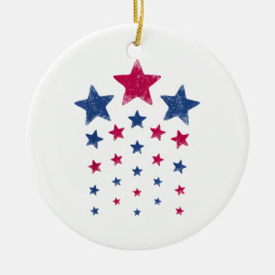 4th of July Women Men Kids Cute USA Patriotic Star Ceramic Ornament
