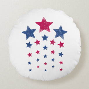 4th of July Women Men Kids Cute USA Patriotic Star Round Cushion