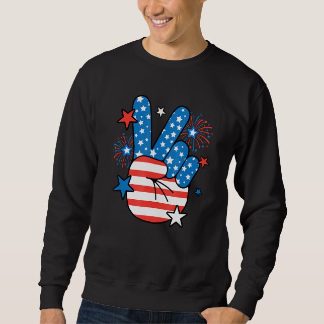 4th Of July  Women Men Kids Peace Sign American Fl Sweatshirt (Front)