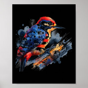 4th Of July Woodpecker Bird Lovers Usa Flag Patrio Poster