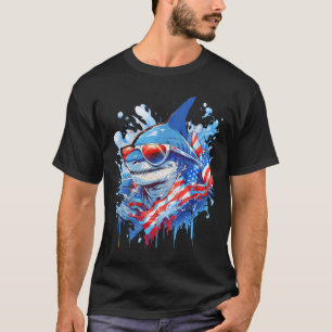 4th Patriotic Funny Shark Sungles Independence Day T-Shirt