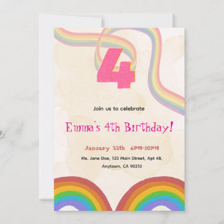 4th Rainbow Girl Birthday Invitation   