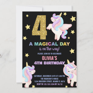 4th Rainbow Unicorn Birthday Invitations Fly