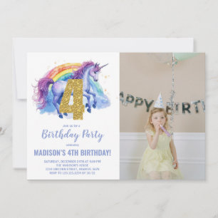 4th Rainbow Unicorn Birthday Invitations photo