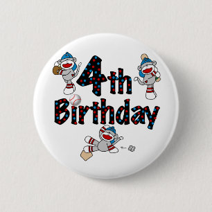 4th Sock Monkey Baseball Birthday 6 Cm Round Badge