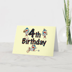 4th Sock Monkey Baseball Birthday Card