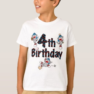 4th Sock Monkey Baseball Birthday T-Shirt