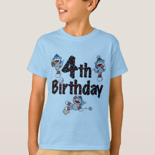 4th Sock Monkey Baseball Birthday T-Shirt