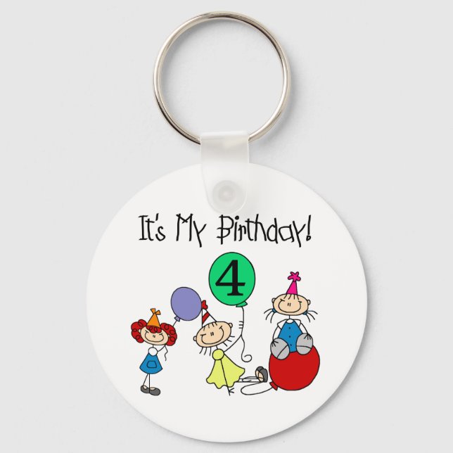 4th Stick Kids Party Birthday Tshirts and Gifts Key Ring (Front)
