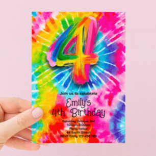 4th Tie Dye Birthday Invitation
