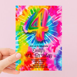 4th Tie Dye Birthday Invitation