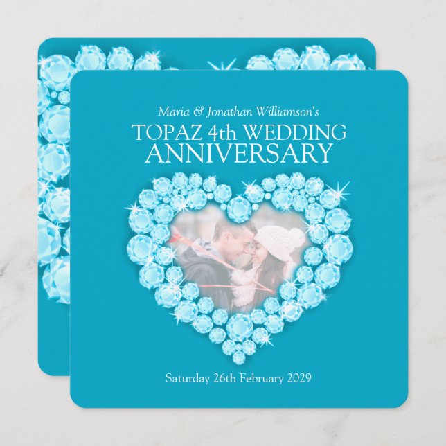 4th topaz blue gem wedding anniversary invites (Front/Back)