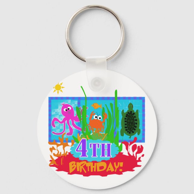 4th Undersea Adventure Birthday Tshirts Key Ring (Front)