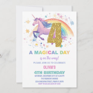 4th Unicorn Birthday Invitations