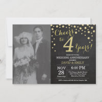 4th Wedding Anniversary Chalkboard Black and Gold
