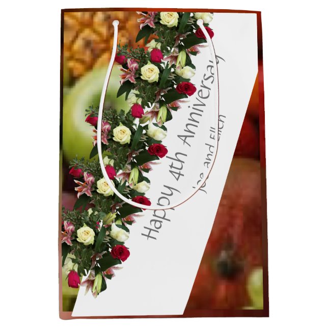 4th Wedding Anniversary Fruit and Flowers editable Medium Gift Bag (Front)