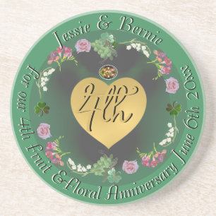 4th Wedding Anniversary Fruit Floral  Coaster
