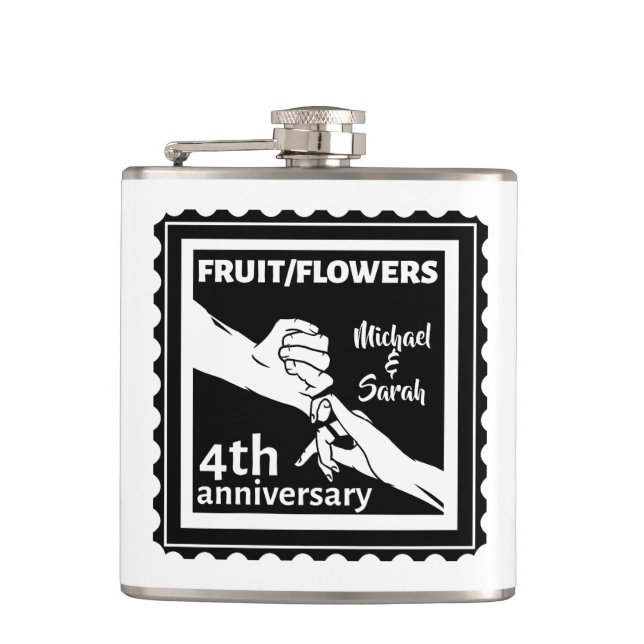 4th Wedding anniversary holding hands romantic Hip Flask (Front)