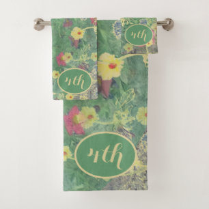 4th Wedding Anniversary La Boca Floral  Bath Towel Set
