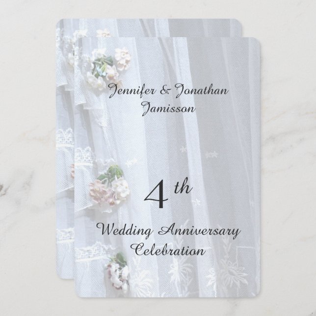 4th Wedding Anniversary Party, Vintage Lace Invitation (Front/Back)