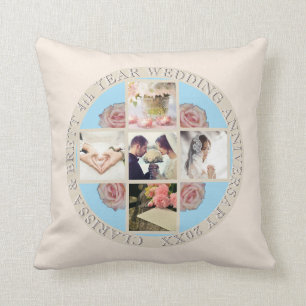 4th Yr. Wedding Anniversary Linen&Topaz 5 Photos Cushion