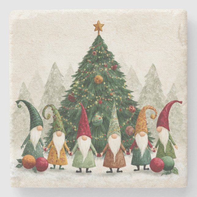 4x4 Stone Christmas Gnome Coaster (Front)