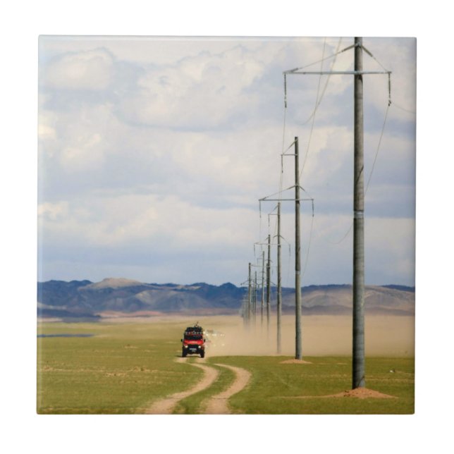 4X4 Vehicles On Dirt Road, Gobi Desert Ceramic Tile (Front)