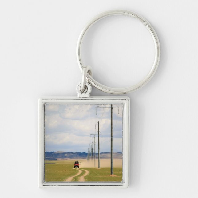 4X4 Vehicles On Dirt Road, Gobi Desert Key Ring (Front)