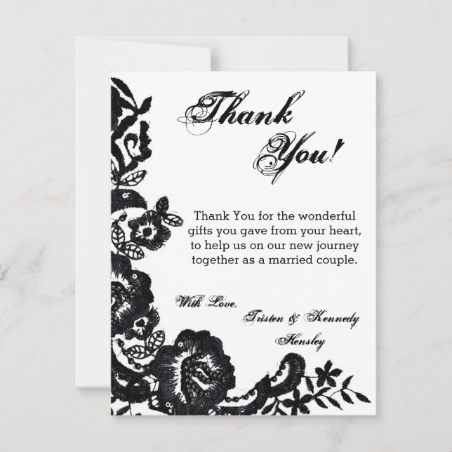4x5 FLAT Thank You Card Black Lace Damask Antique (Front)