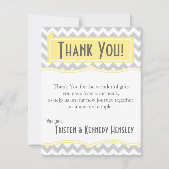 4x5 FLAT Thank You Card Chevron Stripe Grey Yellow (Front)