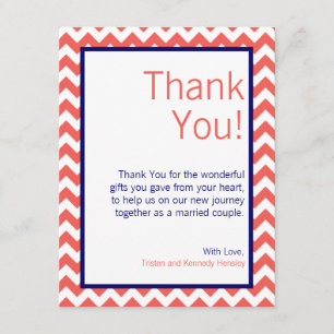 4x5 FLAT Thank You Card Coral Navy Blue Chevron