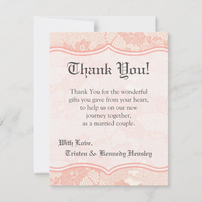 4x5 FLAT Thank You Card Country Coral Lace Print (Front)