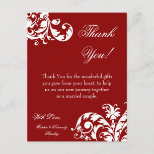 4x5 FLAT Thank you Card Crimson Red Floral Filigre