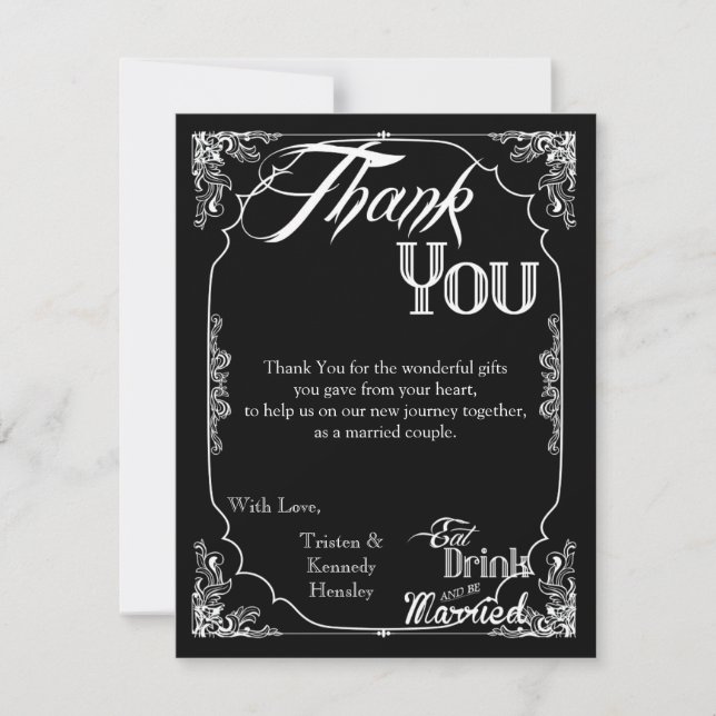 4x5 FLAT Thank You Card Eat Drink Be Married Black (Front)