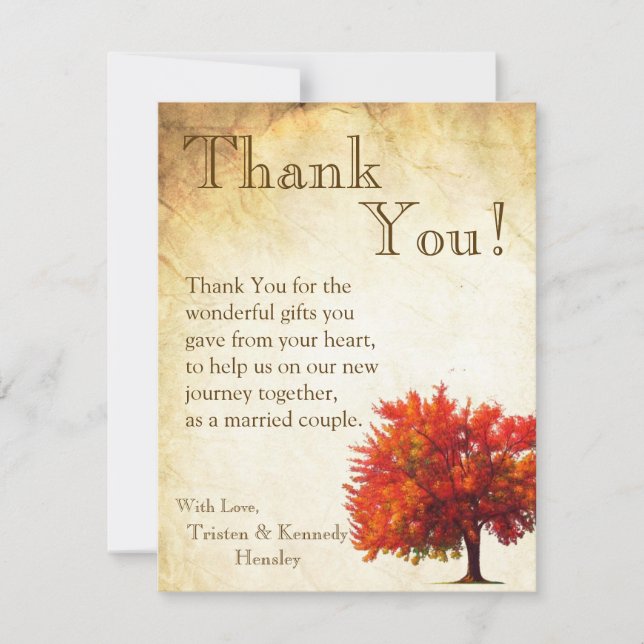 4x5 FLAT Thank You Card Fall Tree Aged Paper Vin (Front)