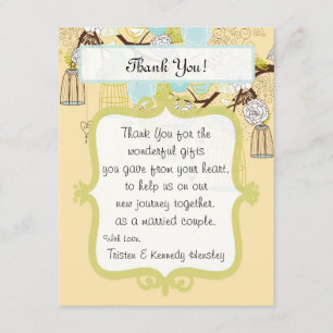 4x5 FLAT Thank You Card Floral Bird Cage