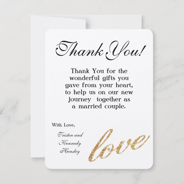 4x5 FLAT Thank You Card Gold Foil Glitter Love (Front)
