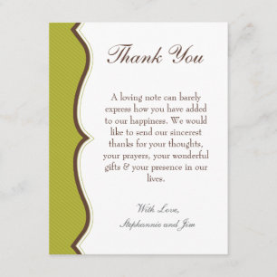 4x5 FLAT Thank You Card Green and Brown Damask