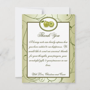 4x5 FLAT Thank You Card Green Apple Swirls Fruit