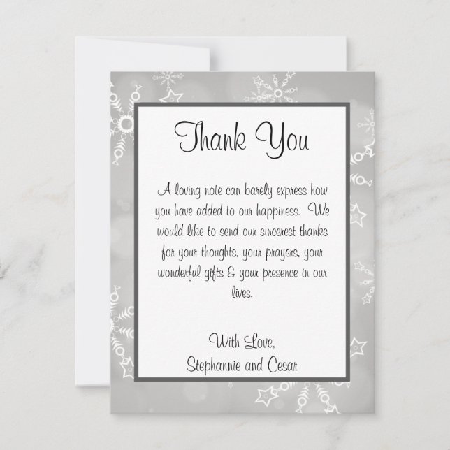 4x5 FLAT Thank You Card Grey Snowflakes (Front)
