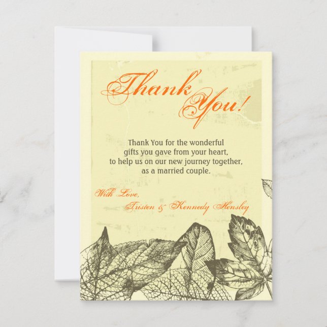 4x5 FLAT Thank You Card Hand Drawn Fall Leaves (Front)