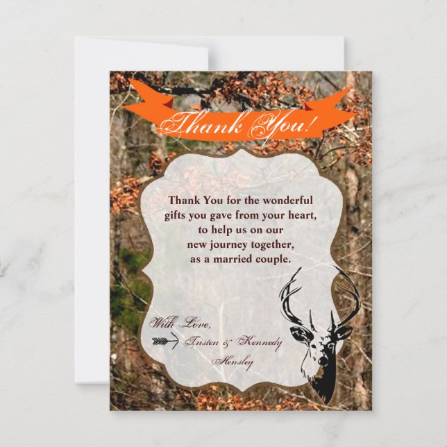 4x5 FLAT Thank You Card Hunting Deer Buck Head Cam (Front)