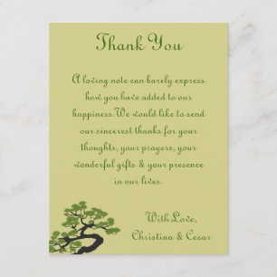 4x5 FLAT Thank You Card Japanese Green Bonsai Tree