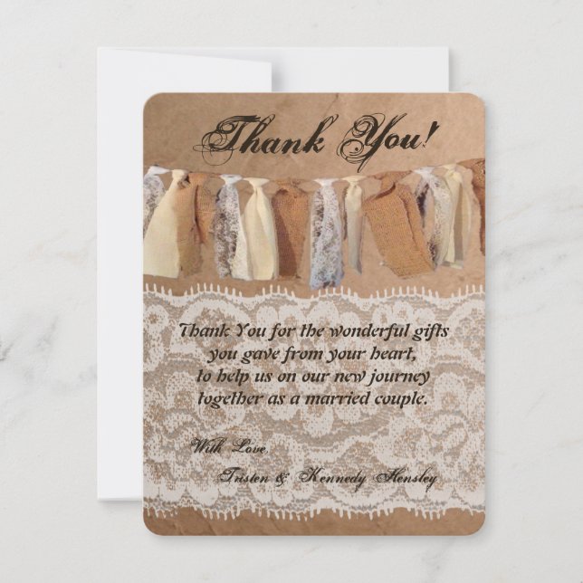 4x5 FLAT Thank You Card Kraft Paper Bag Lace Burla (Front)