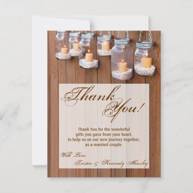 4x5 FLAT Thank You Card Mason Jar Candle Lights Ni (Front)